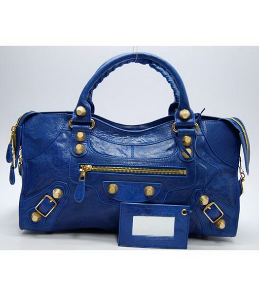 Balenciaga Giant City Grande borsetta in pelle di agnello blu